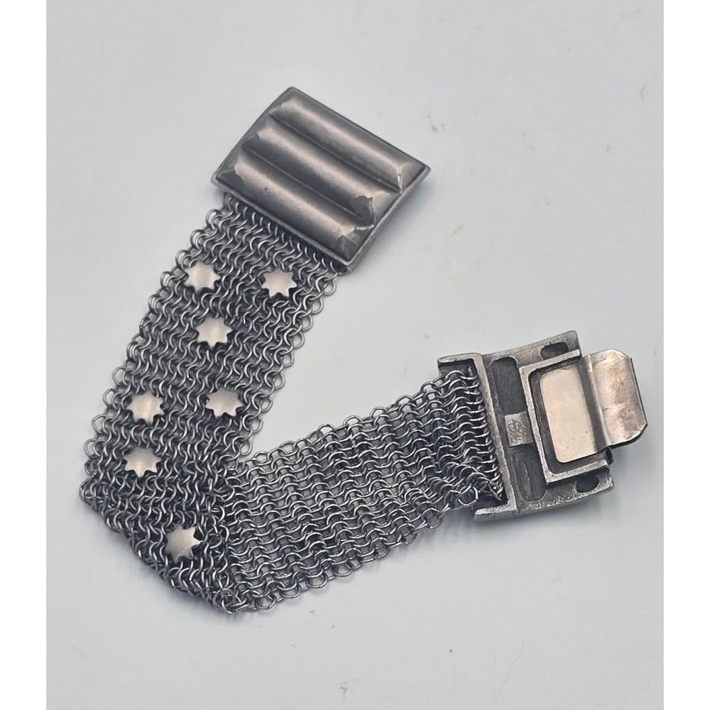 Whiting & Davis Bracelet Women Gunmetal Good Vintage Star Mesh Cuff